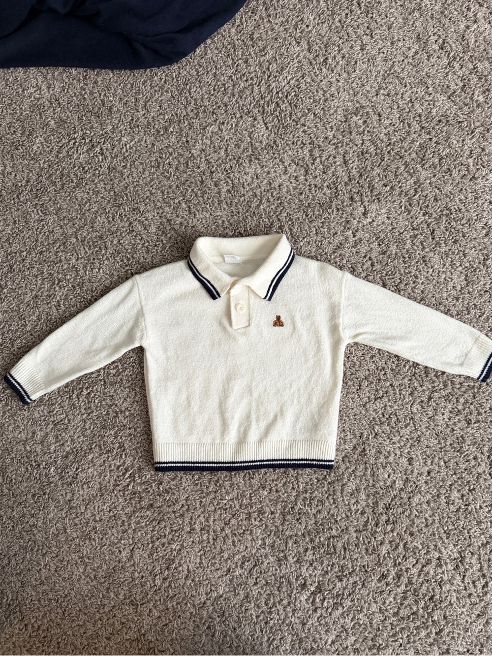 Baby Gap Cream Long-Sleeve Polo Sweater with Navy Trim 18-24M